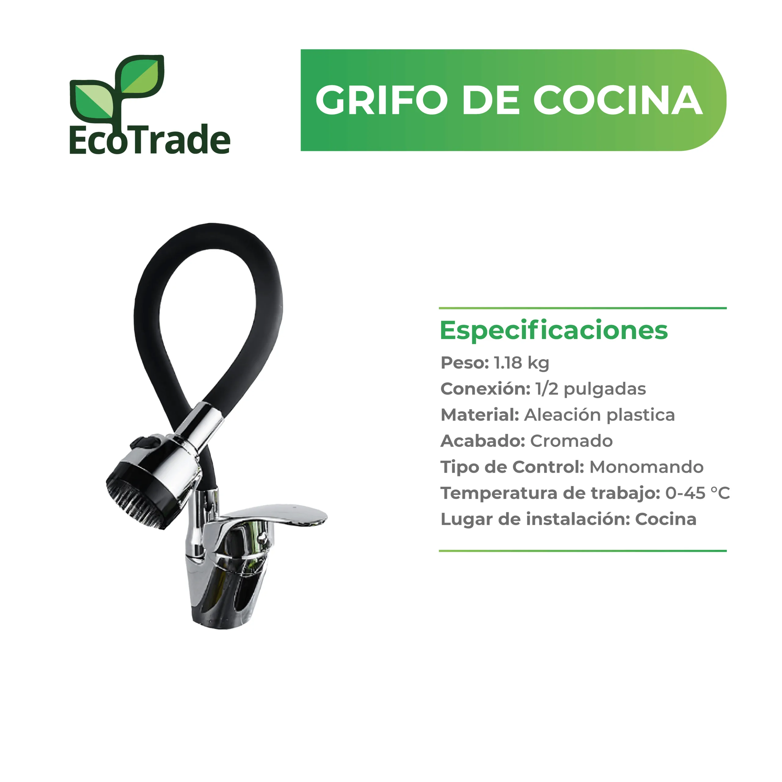 Grifo Cocina Giratorio con Salida de Agua Caliente Ecotrade - Imagen 2