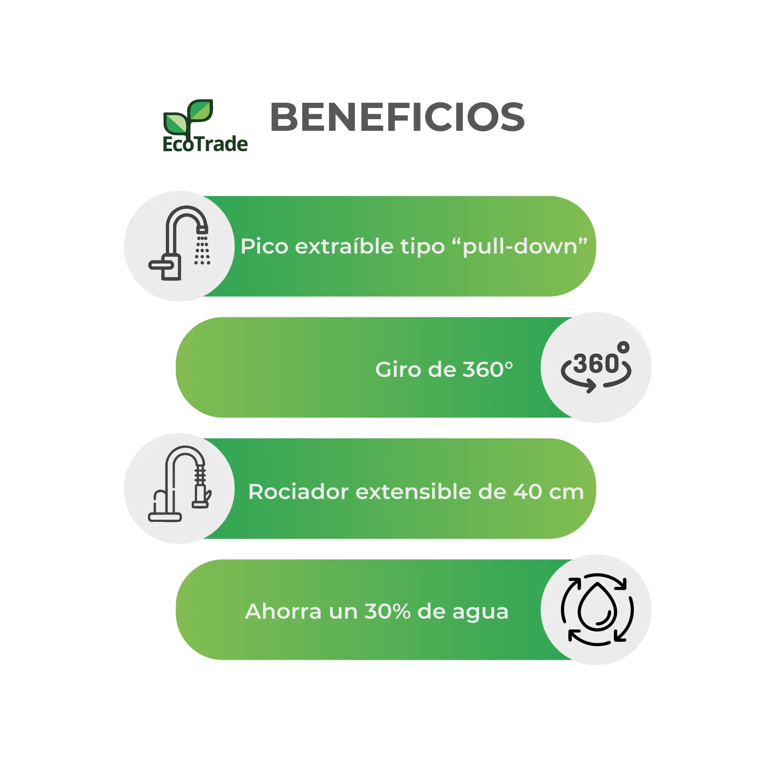 Grifo Cocina Acero Inoxidable Mate Rociador Extensible 360 Grados - Imagen 3