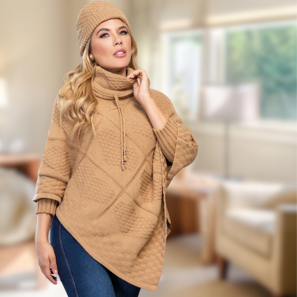 Ruana Tierra Serena más gorro a juego