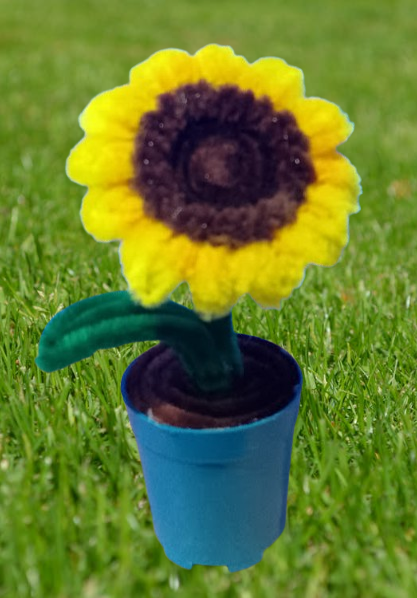 Flor Girasol decorativo pequeño hecho a mano en maceta sencilla - Imagen 2