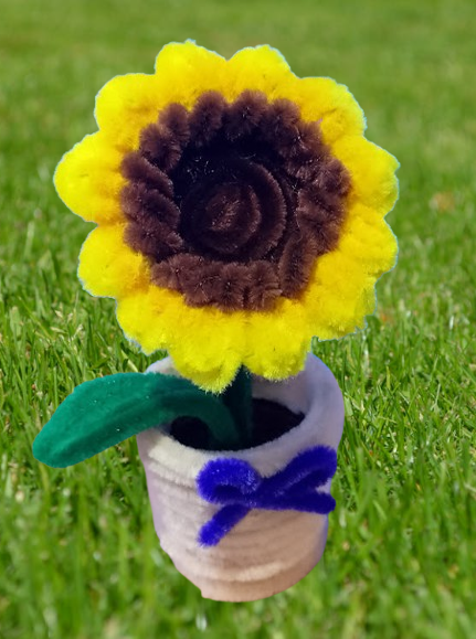 Flor Girasol decorativo pequeño hecho a mano en maceta forrada - Imagen 2