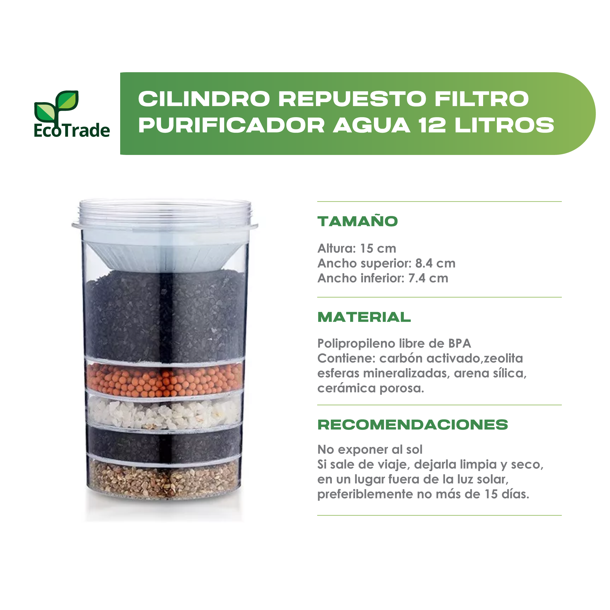 Cilindro Filtro Purificador De Agua 12 Litros Ecotrade - Imagen 2