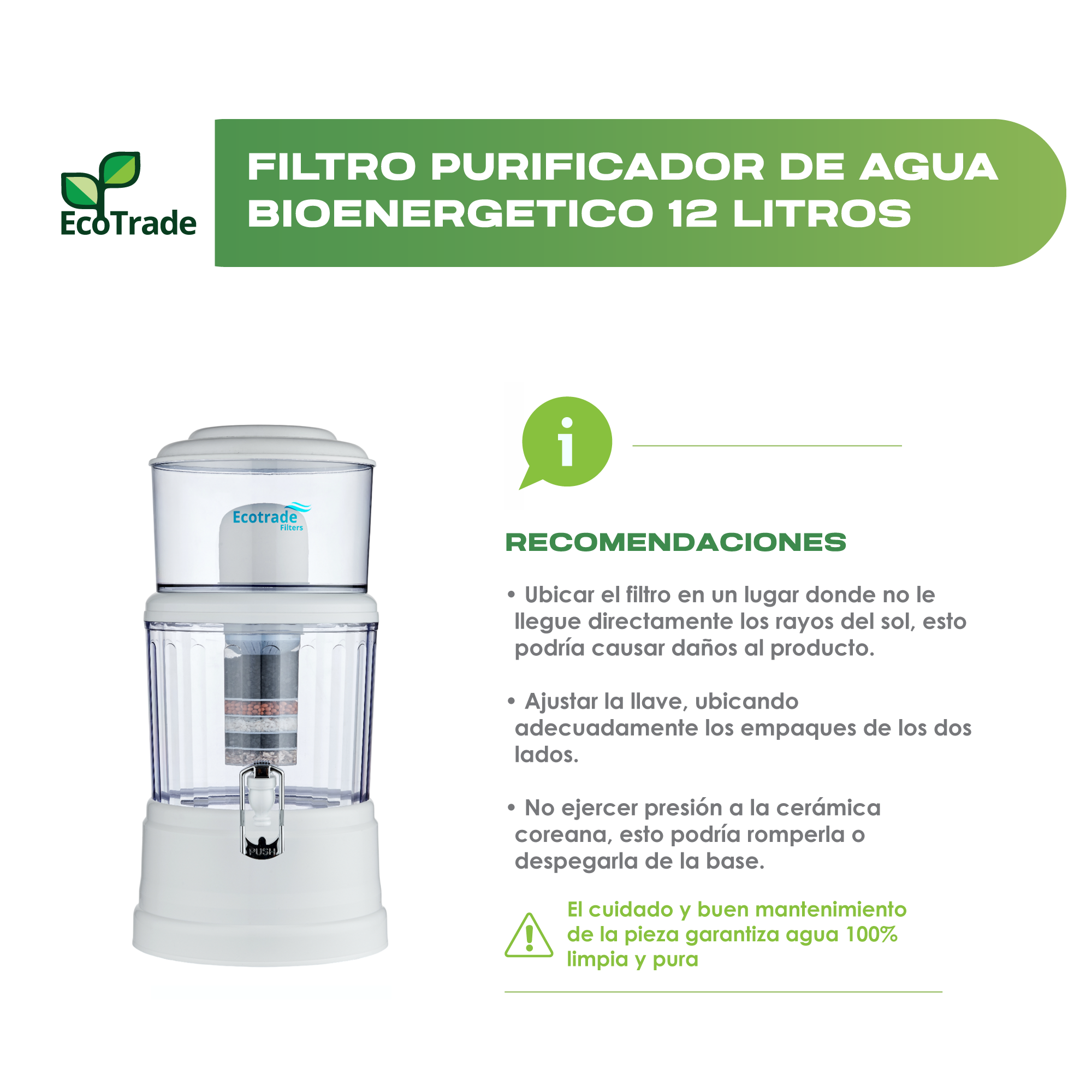 Filtro Purificador Agua 12 Litros Tapa Plana Ecotrade - Imagen 3