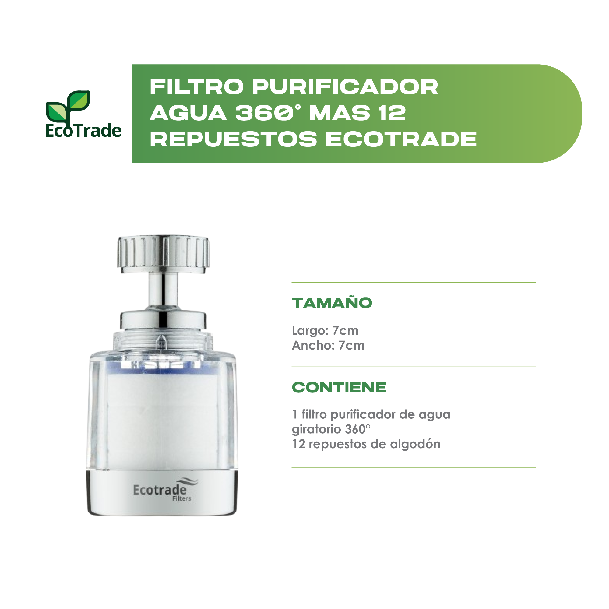 Filtro Purificador Agua 360 grados mas 12 Repuestos Ecotrade - Imagen 2