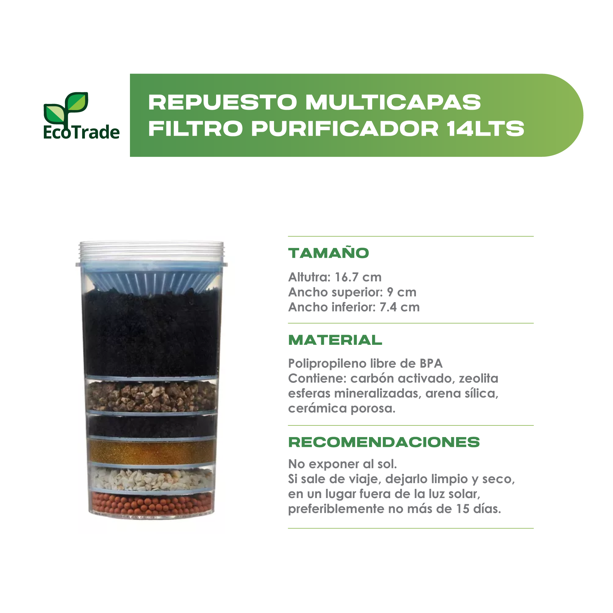 Cilindro Filtro Purificador De Agua 14 Litros Ecotrade - Imagen 2