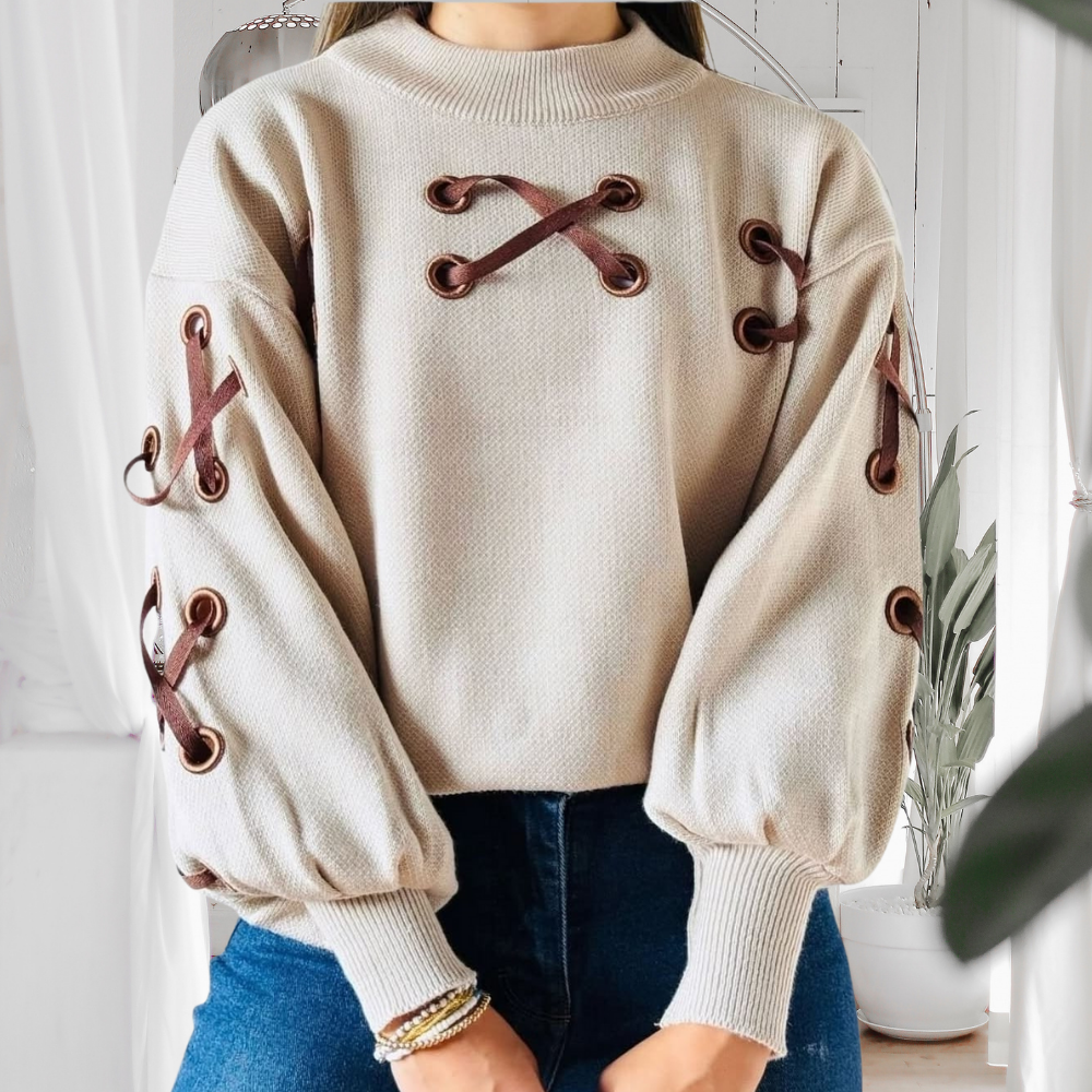 Sweater trenza coquette arena - Imagen 2