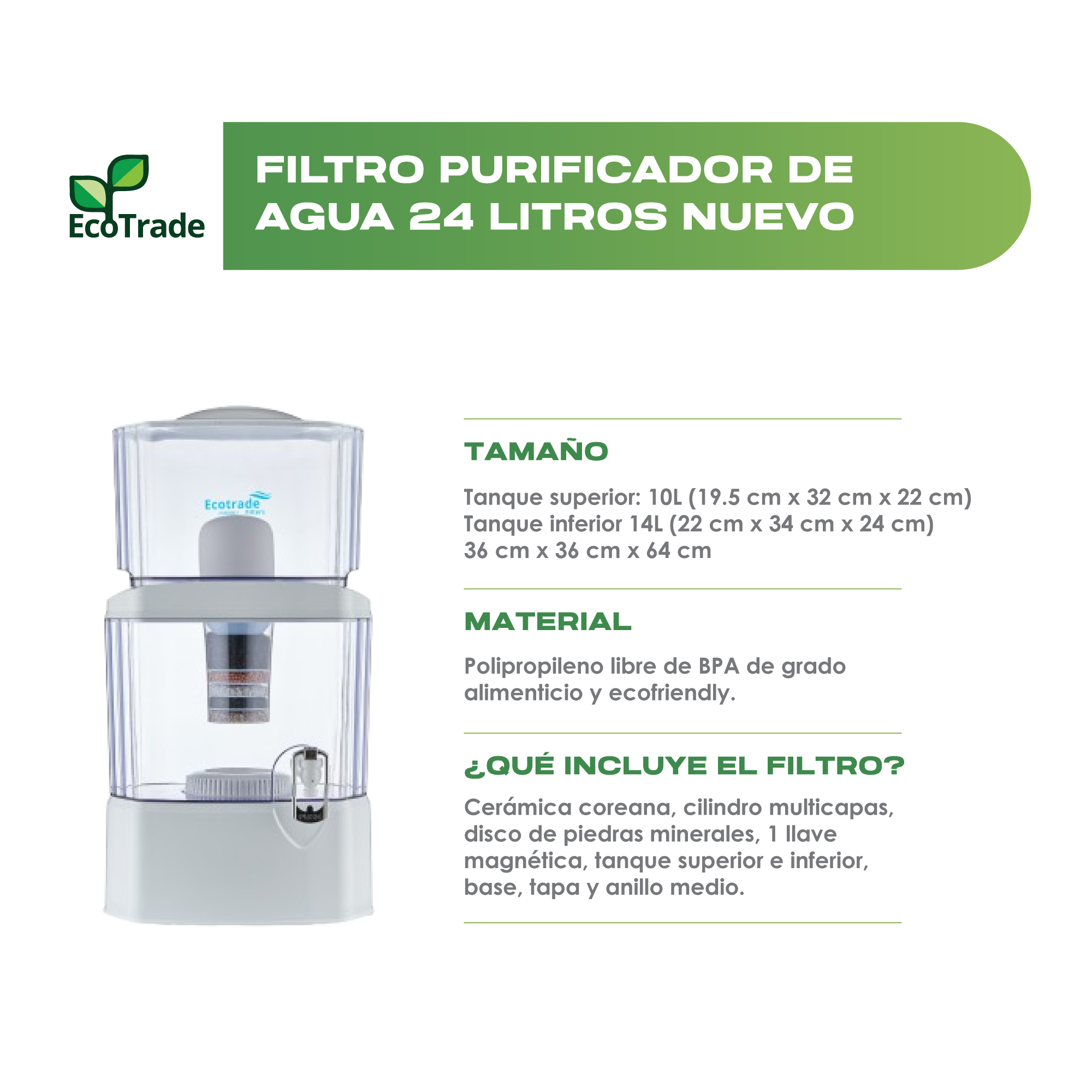 Filtro Purificador de Agua Bioenergético 24 Litros Ecotrade - Imagen 2