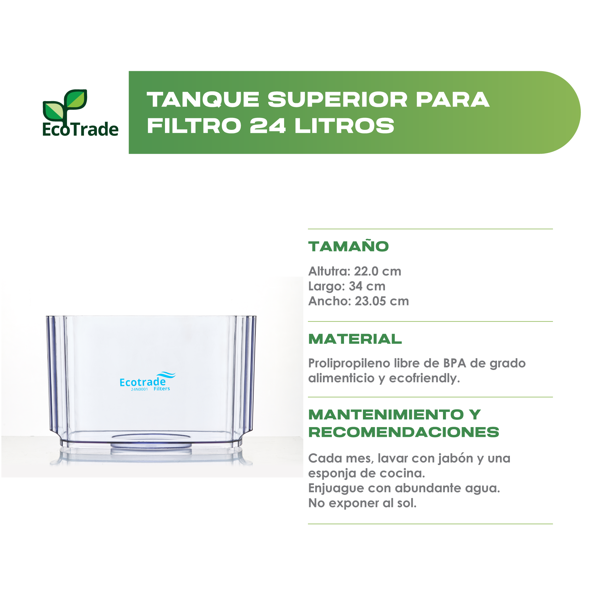 Tanque Superior Filtro de Agua Bioenergético 24 Litros Ecotrade - Imagen 2
