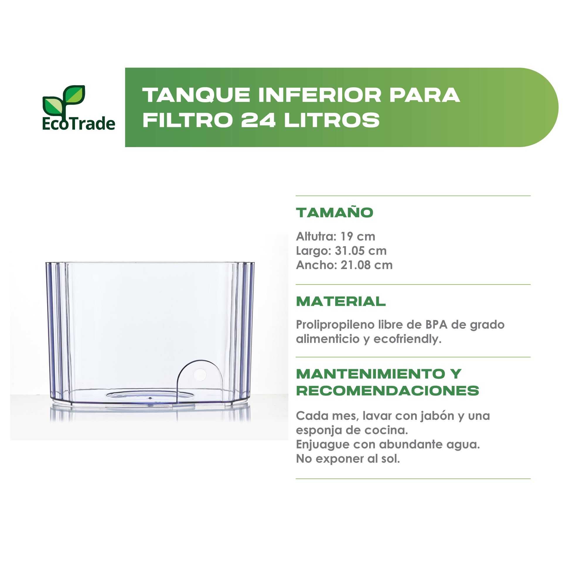 Tanque Inferior Filtro de Agua Bioenergético 24 Litros Ecotrade - Imagen 2