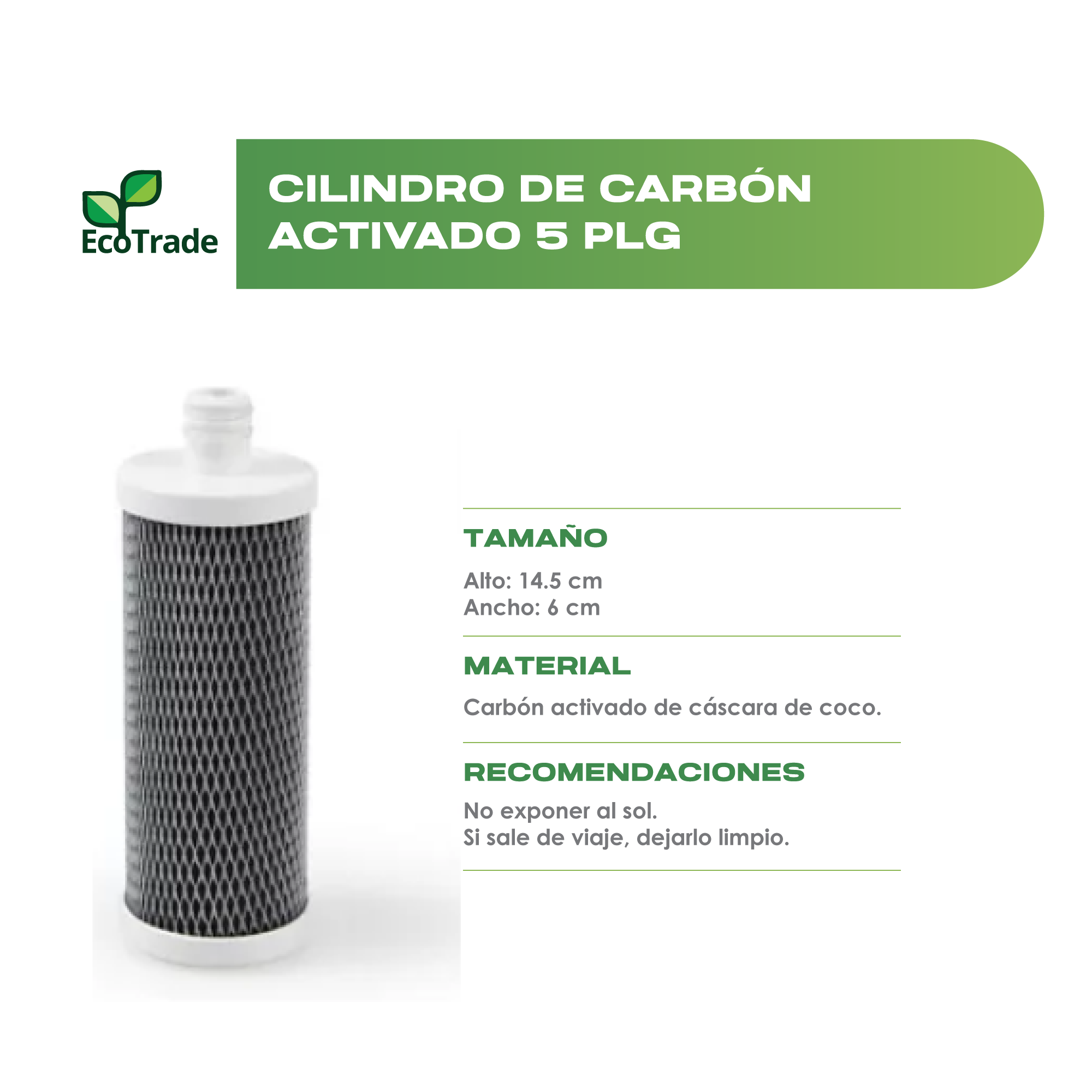 Repuesto Para Filtro Carbon Activado 5 Pulgadas Ecotrade - Imagen 2