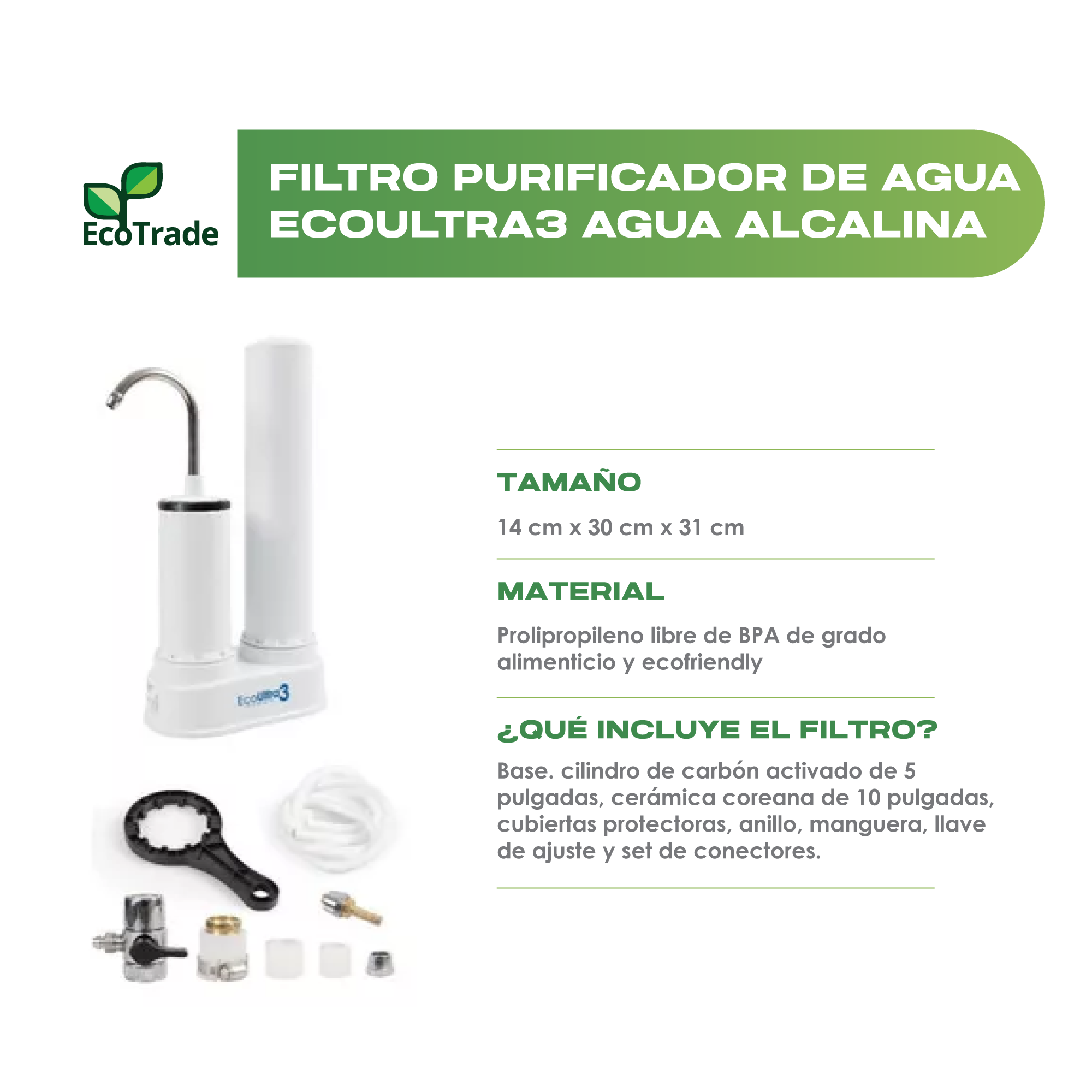 Filtro Agua 14 Litros mas Filtro doble Filtracion Ecotrade - Imagen 3