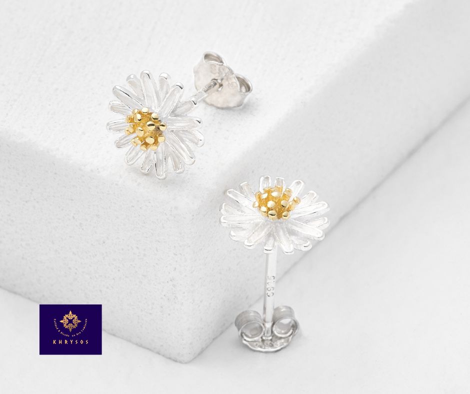 Aretes Margarita plata oro - Imagen 2