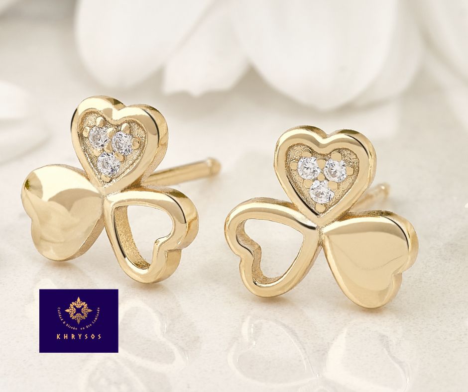 Aretes trebol plata oro