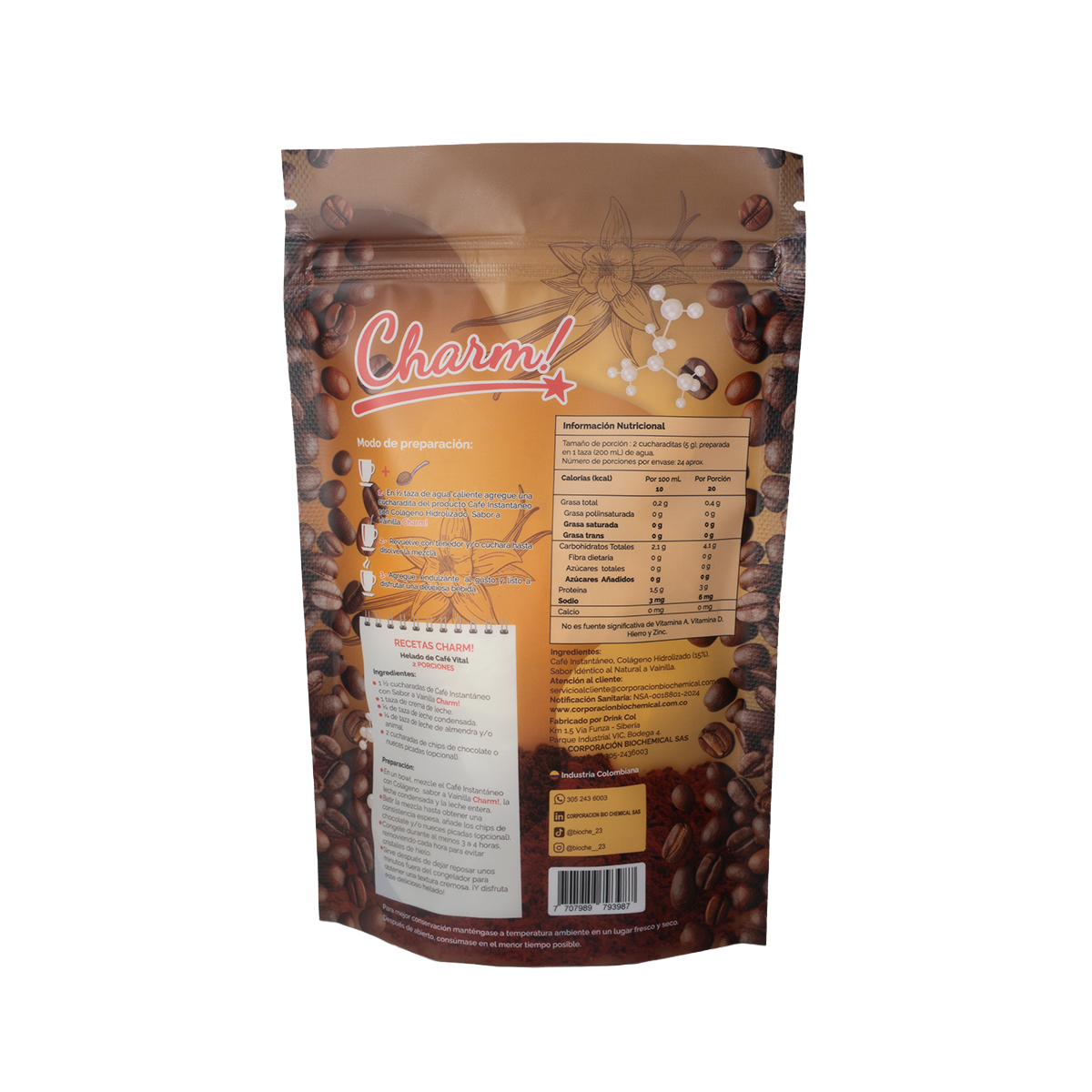 Colágeno Hidrolizado con Café Instantáneo sabor a Vainilla natural 120g - Imagen 2