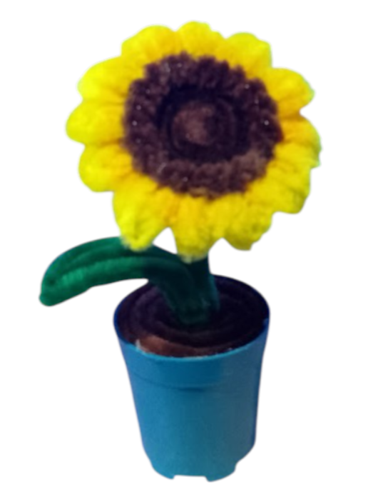 Flor Girasol decorativo pequeño hecho a mano en maceta sencilla