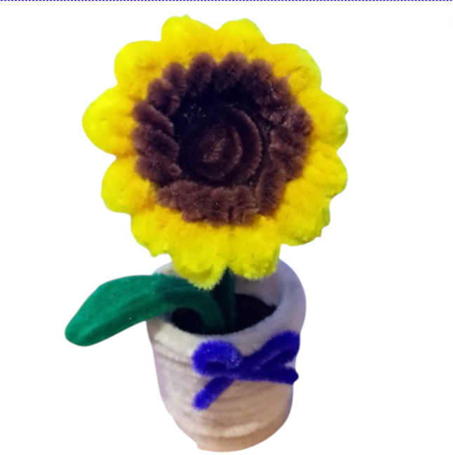 Flor Girasol decorativo pequeño hecho a mano en maceta forrada