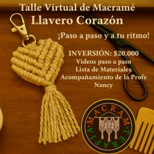 Taller Curso Virtual Llavero Corazón en Macramé