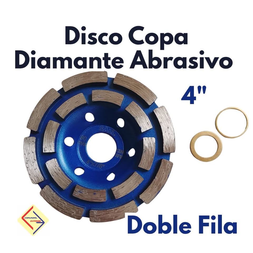 DISCO COPA DIAMANTE ABRASIVO DOBLE FILA CONCRETO 4 PULG