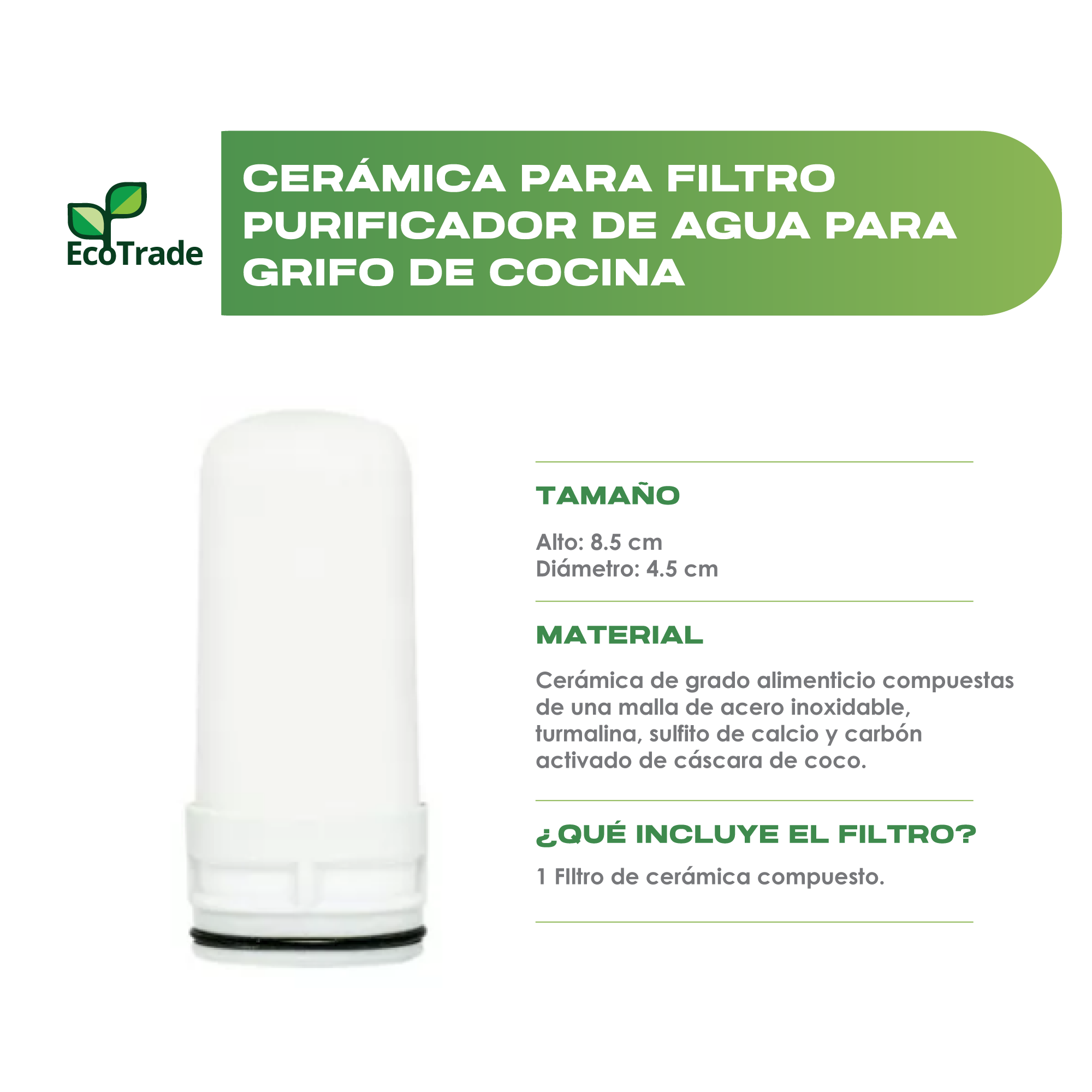 Repuesto Ceramica Filtro Purificador Agua de Grifo Ecotrade - Imagen 2