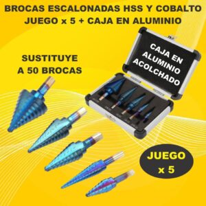 BROCA ESCALONADA HSS X METAL AZUL KT X5 BROCAS 50 EN 1 CAJA ALUMINIO