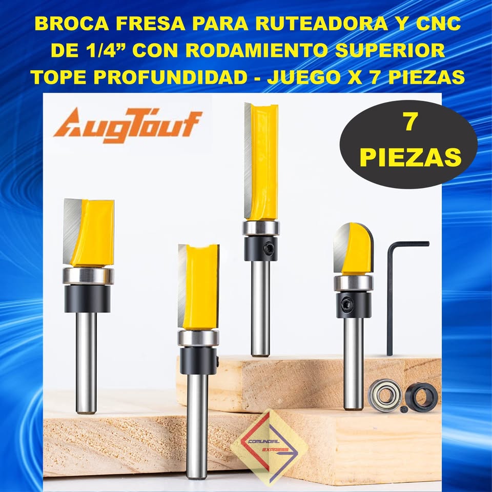 BROCA FRESA PARA RUTEADORA CNC RODAMIENTO SUPERIOR Y TOPE X 7 PCs