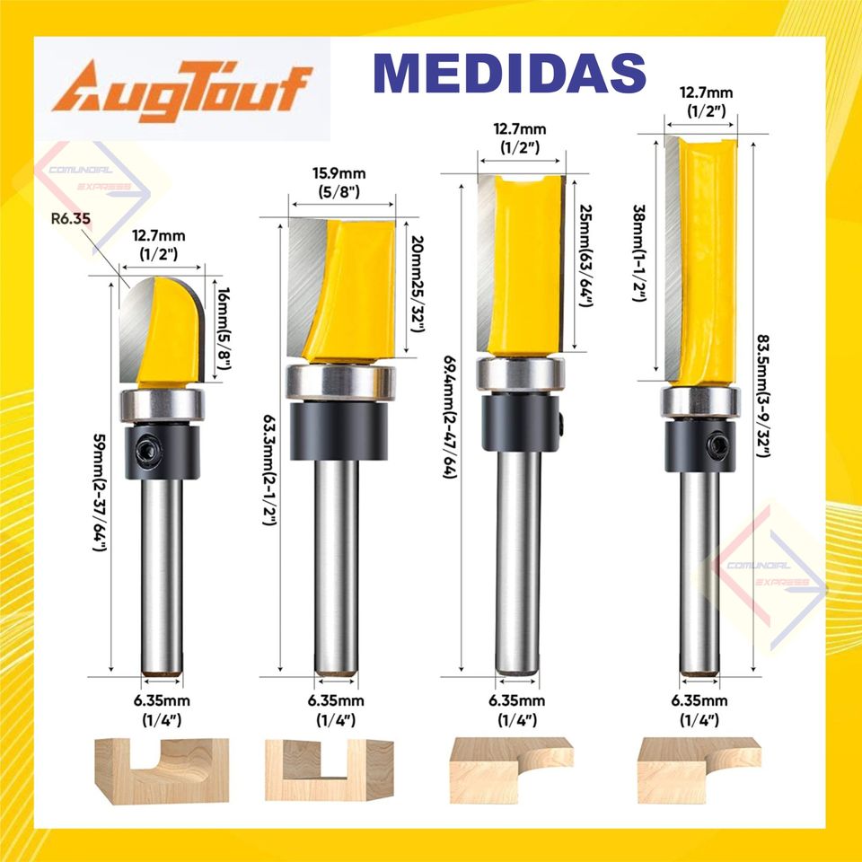 BROCA FRESA PARA RUTEADORA CNC RODAMIENTO SUPERIOR Y TOPE X 7 PCs - Imagen 2