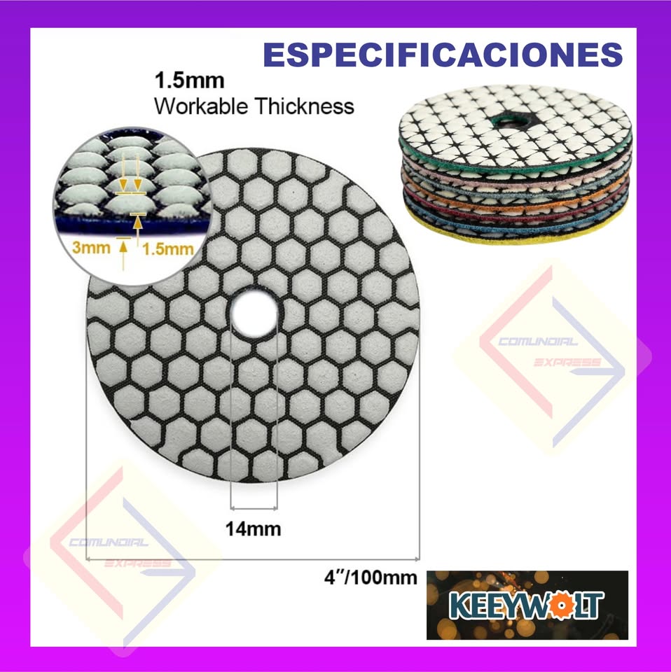 ALMOHADILLA DISCO DE PULIDO INTENSIVO DIAMANTE PROFESIONAL 4P X 7 PCs - Imagen 2