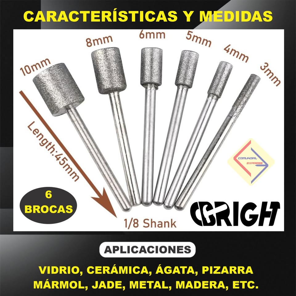 BROCA FRESA DIAMANTE CABEZA CILINDRO DREMEL CNC MOTOTOOL X 6PC - Imagen 2
