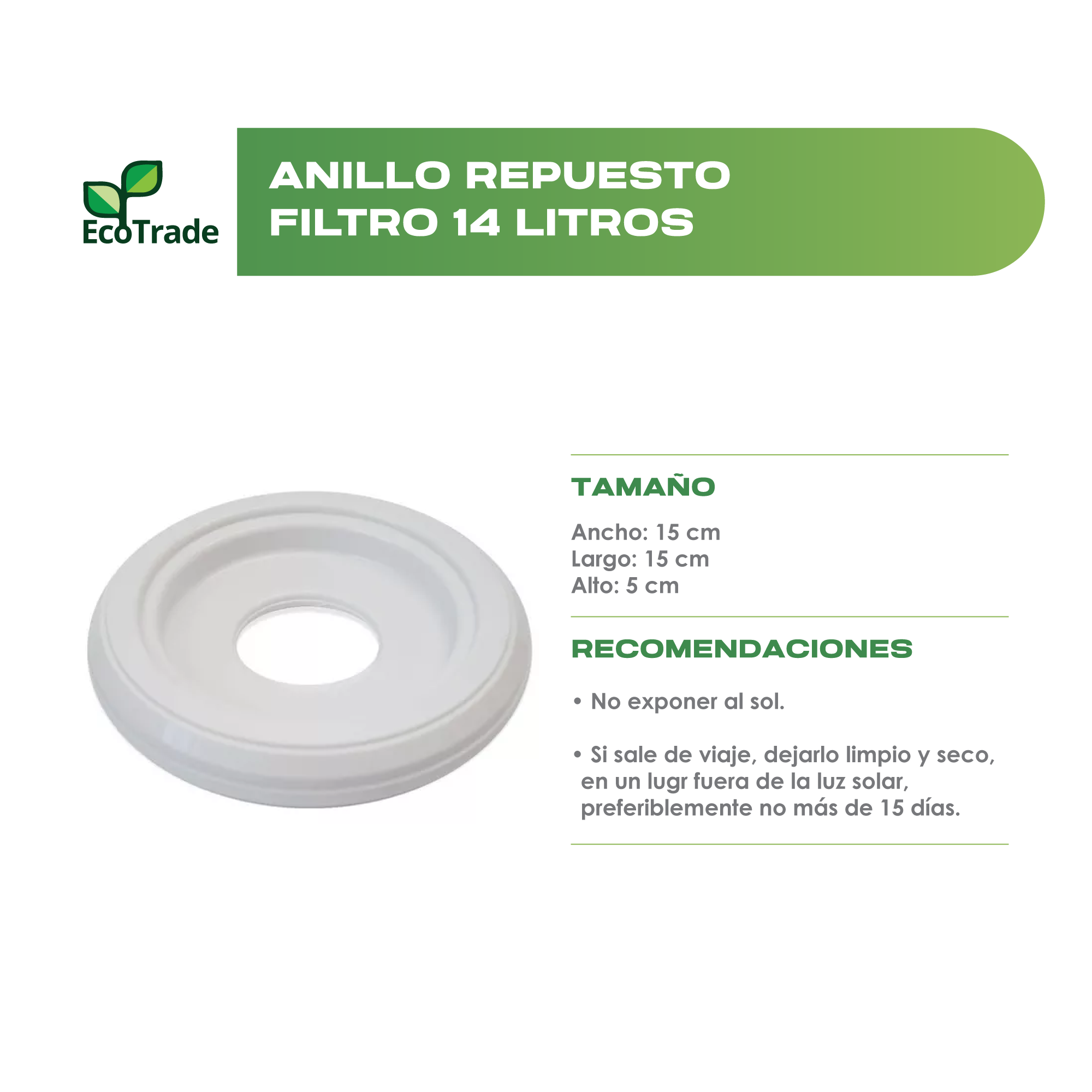 Anillo Repuesto Para Purificador Agua 14 Litros Ecotrade - Imagen 2