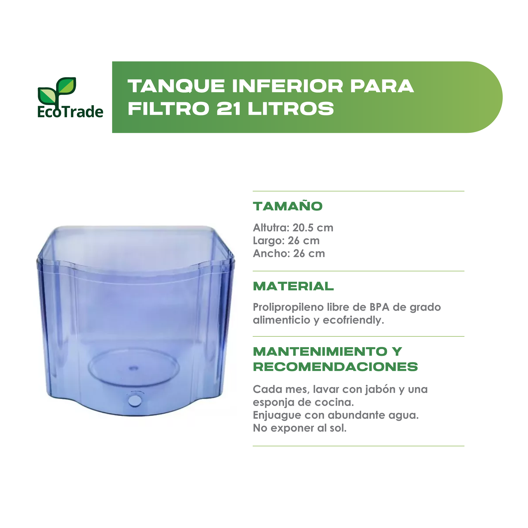 Tanque Inferior Filtro Purificador Agua 21 Litros Ecotrade - Imagen 2