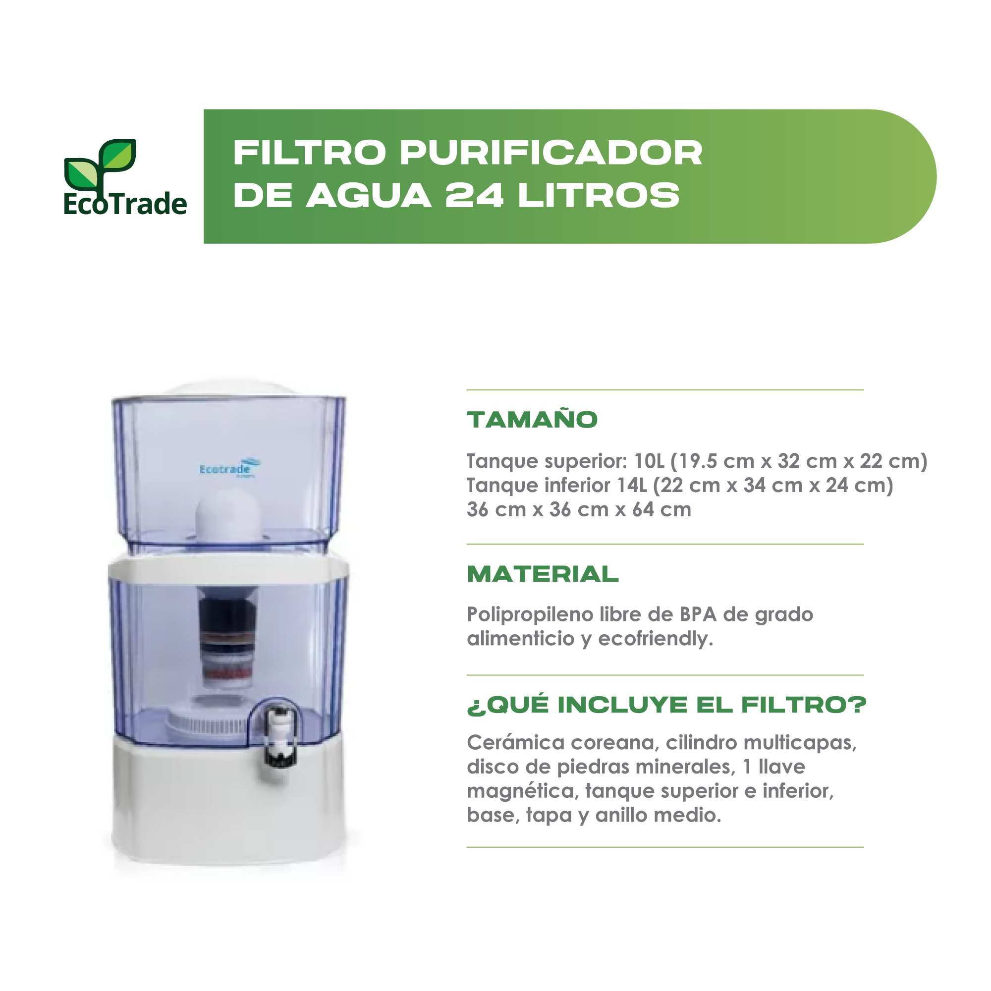 Filtro Purificador de Agua 24 Litros Ecotrade Filters - Imagen 2