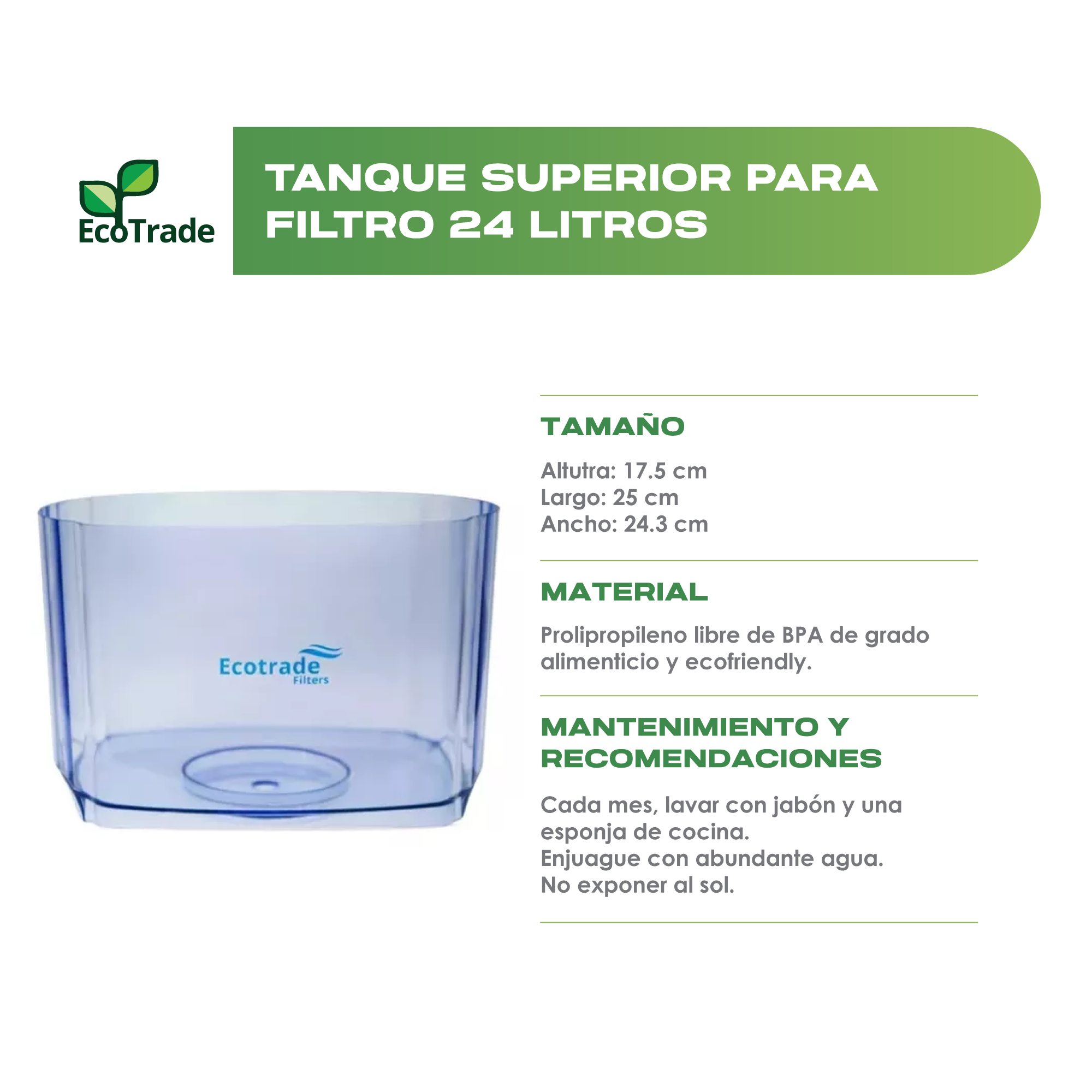 Tanque Superior Filtro Purificador Agua 24 Litros Ecotrade - Imagen 2