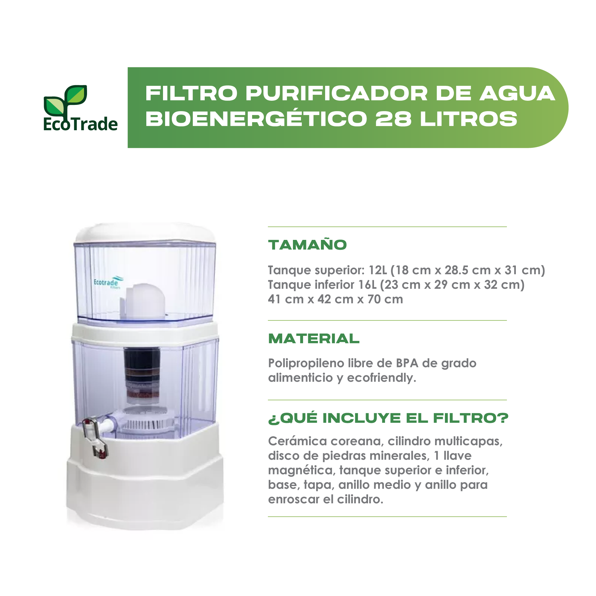 Filtro Purificador de Agua 28 Litros Ecotrade Filters - Imagen 2