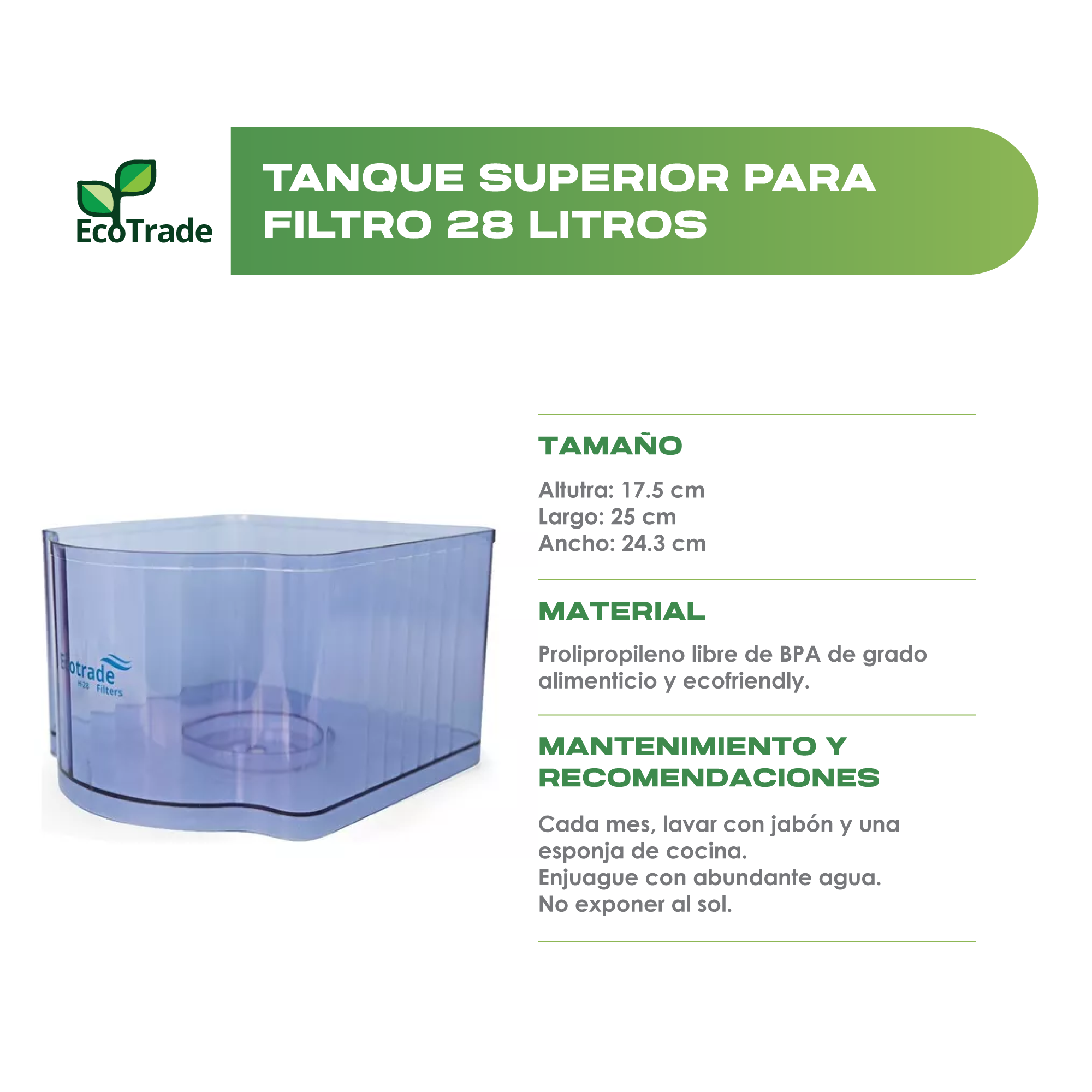 Tanque Superior Filtro Purificador Agua 28 Litros Ecotrade - Imagen 2