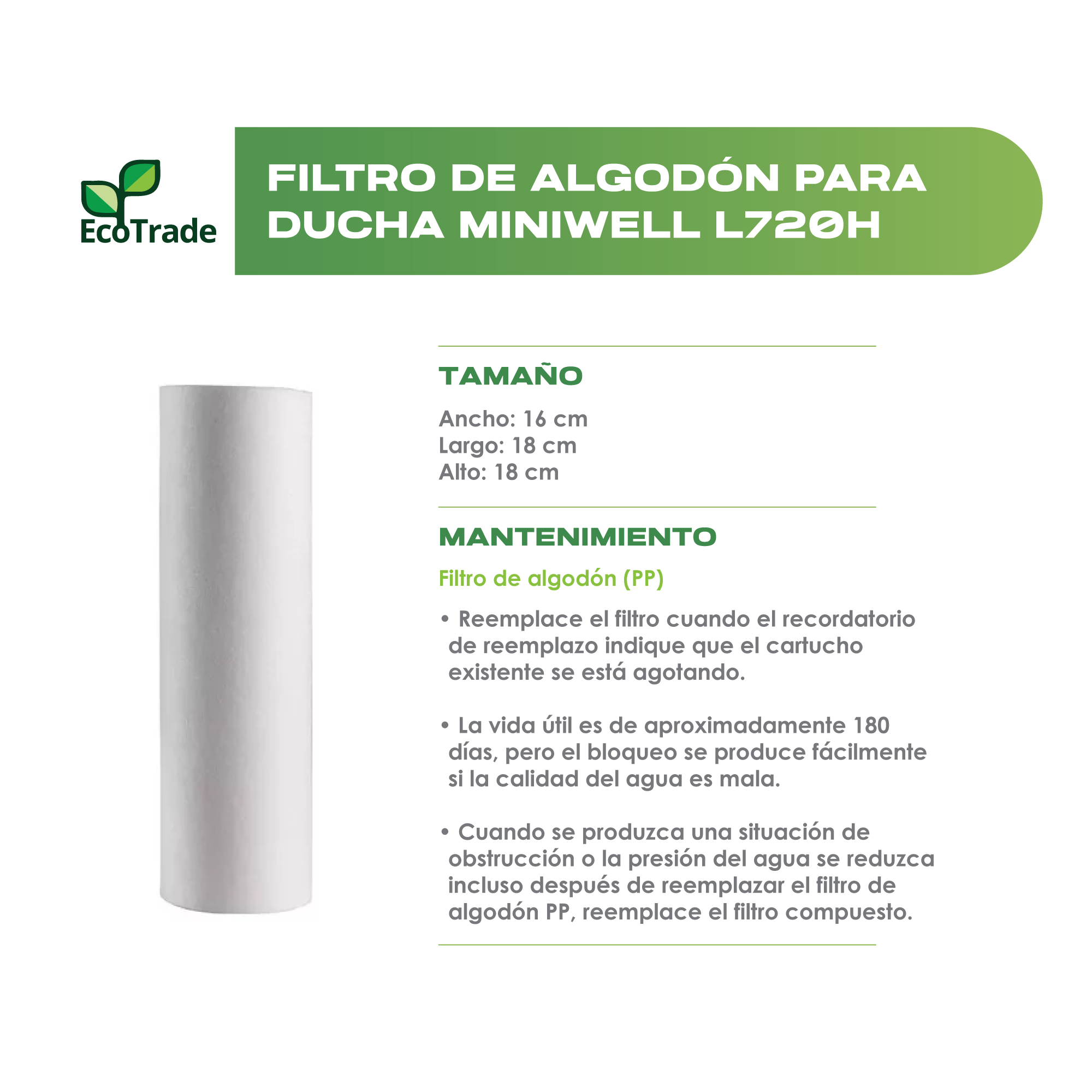 Filtro de Algodon para Ducha Purificadora de Agua Miniwell - Imagen 2