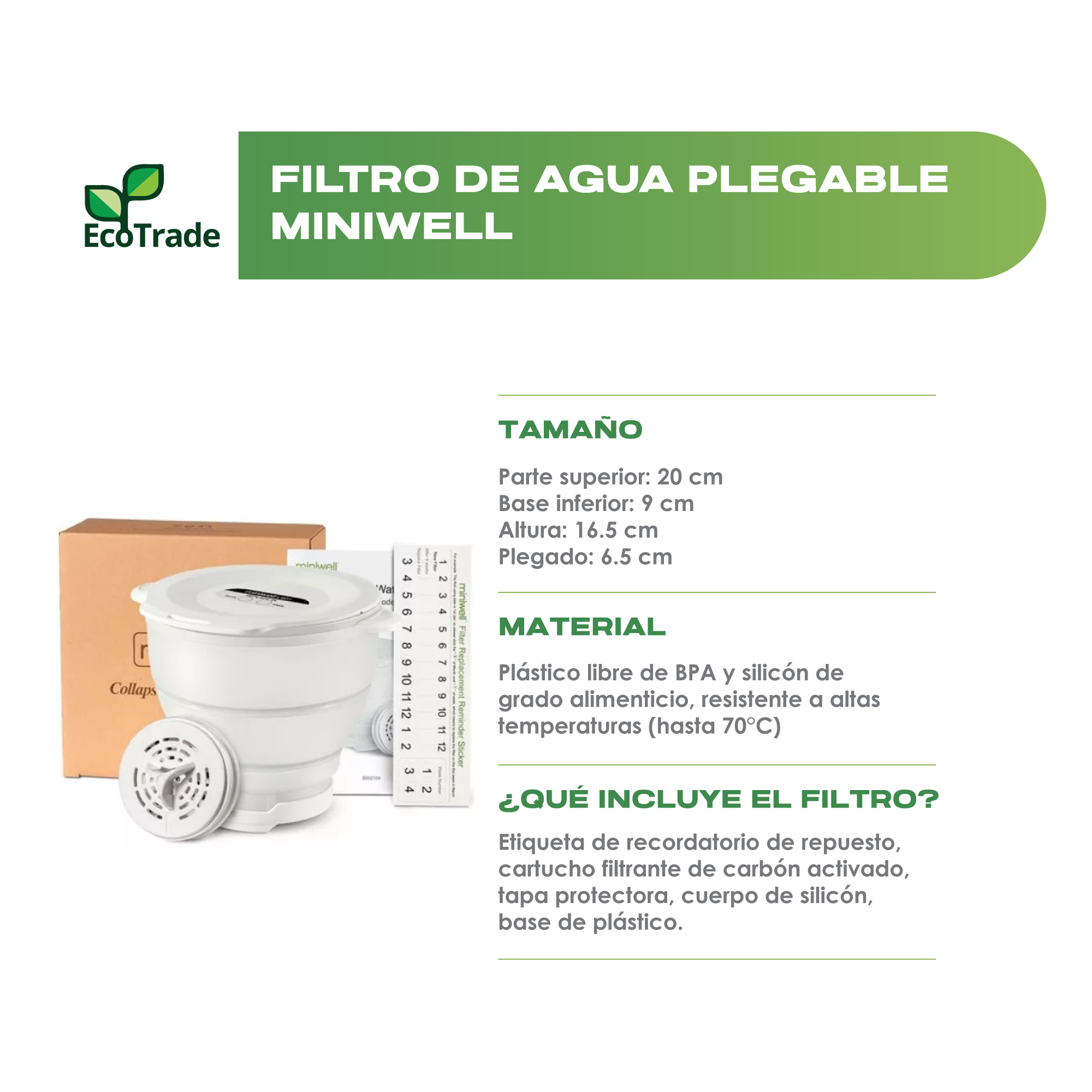 Filtro Purificador de Agua Para Cocina Plegable Miniwell - Imagen 2