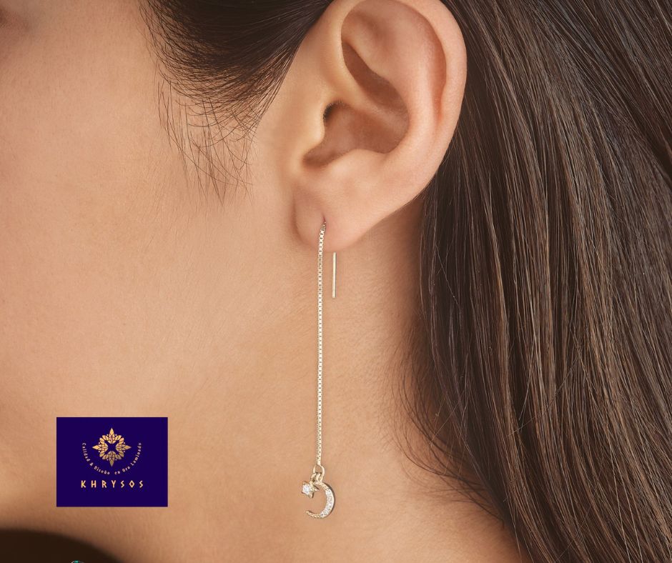 Aretes Luna Plata oro - Imagen 2