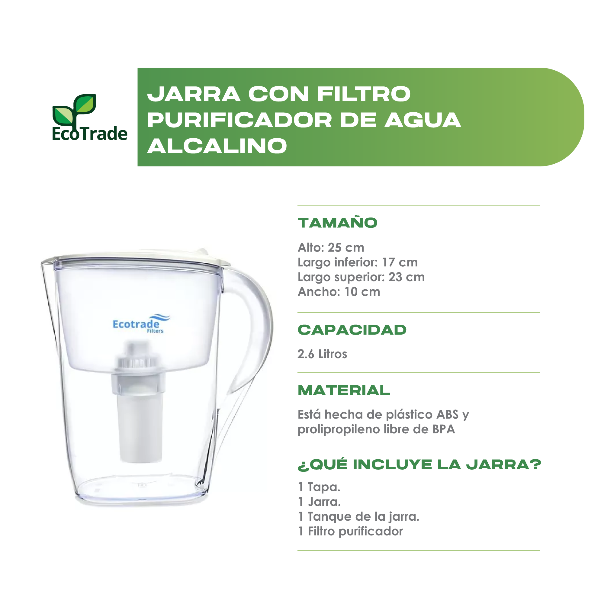 Filtro Agua 14 Litros mas Jarra Purificadora Agua Ecotrade - Imagen 3