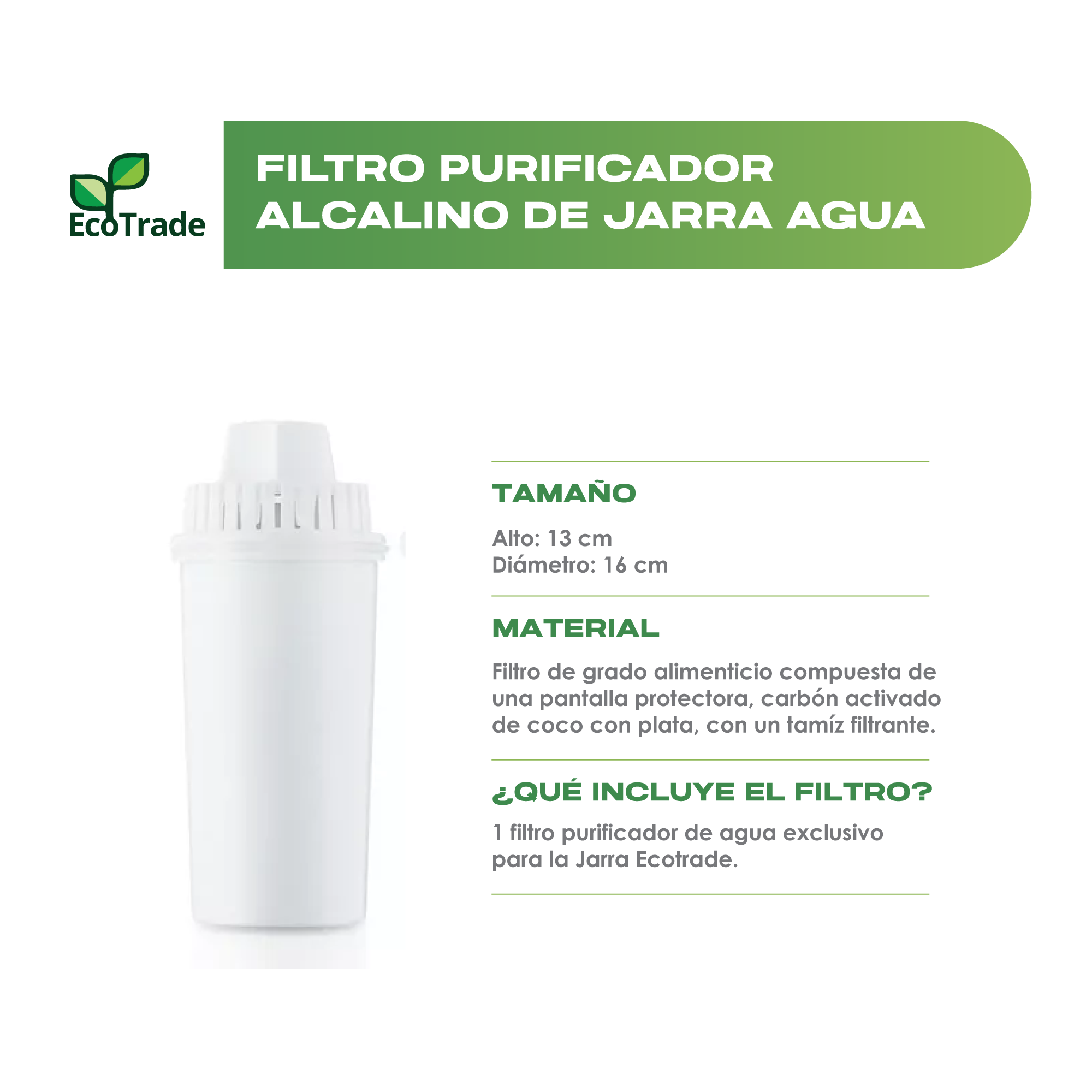 Repuesto Filtro Alcalino Jarra Purificadora Agua Ecotrade - Imagen 2