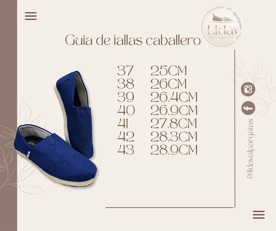 Guia de tallas caballero