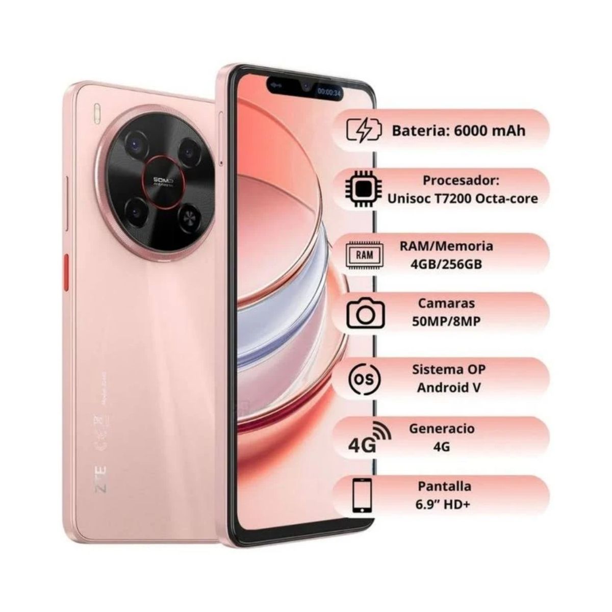 Celular ZTE Blade V70 MAX 4G 256 GB 4 Ram Rosa - Imagen 3