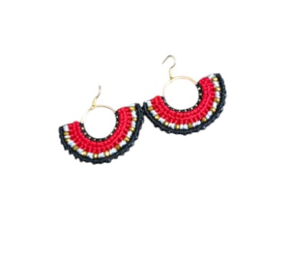 Aros Macramé Rojos Estilo Abanico