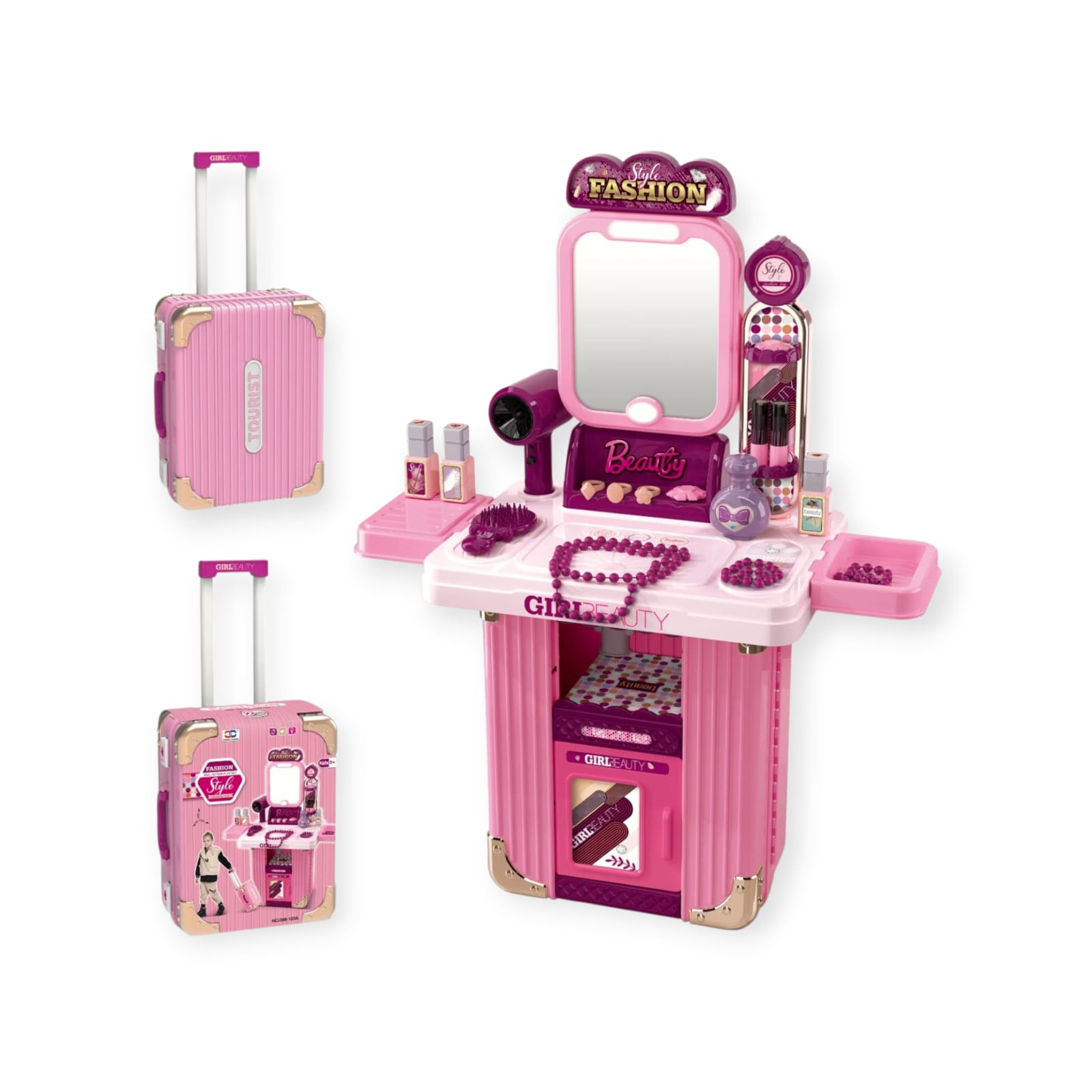 Kit Maleta Tocador Belleza juguete Infantil Espejo luz