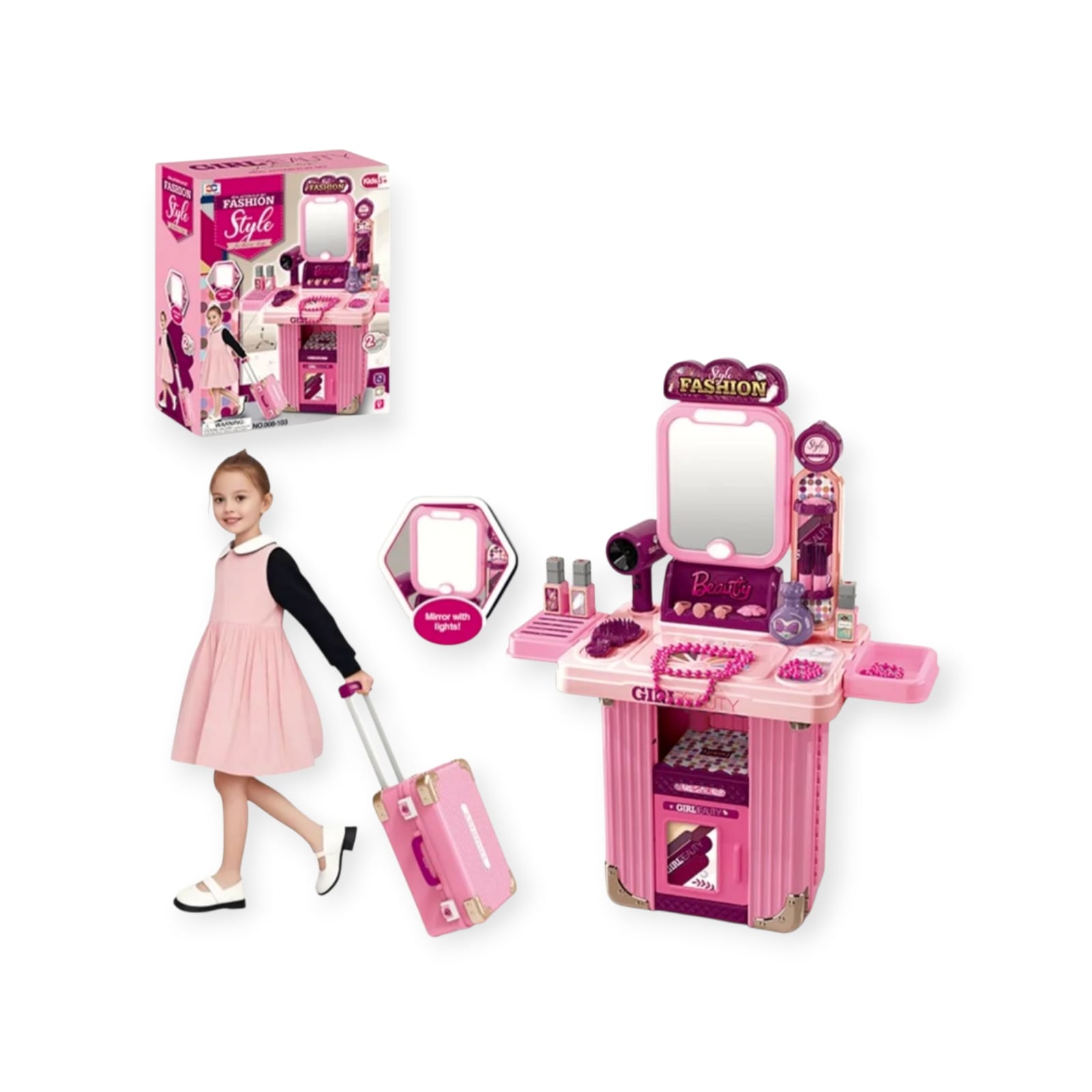 Kit Maleta Tocador Belleza juguete Infantil Espejo luz - Imagen 2