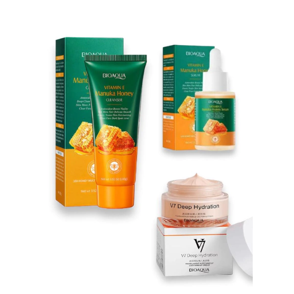 COMBO CUIDADO FACIAL MIEL MULTI EFFECT V7 X3 UNDS SERUM JABON Y CREMA